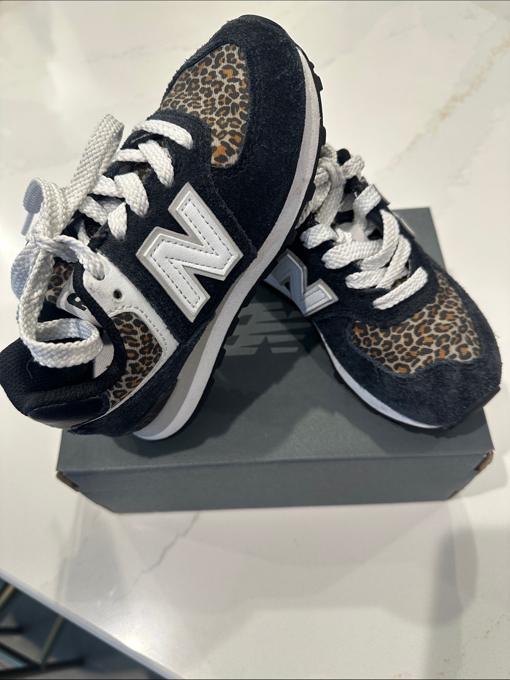 New Balance 574 black and leopard cheetah sneakers toddler size 11